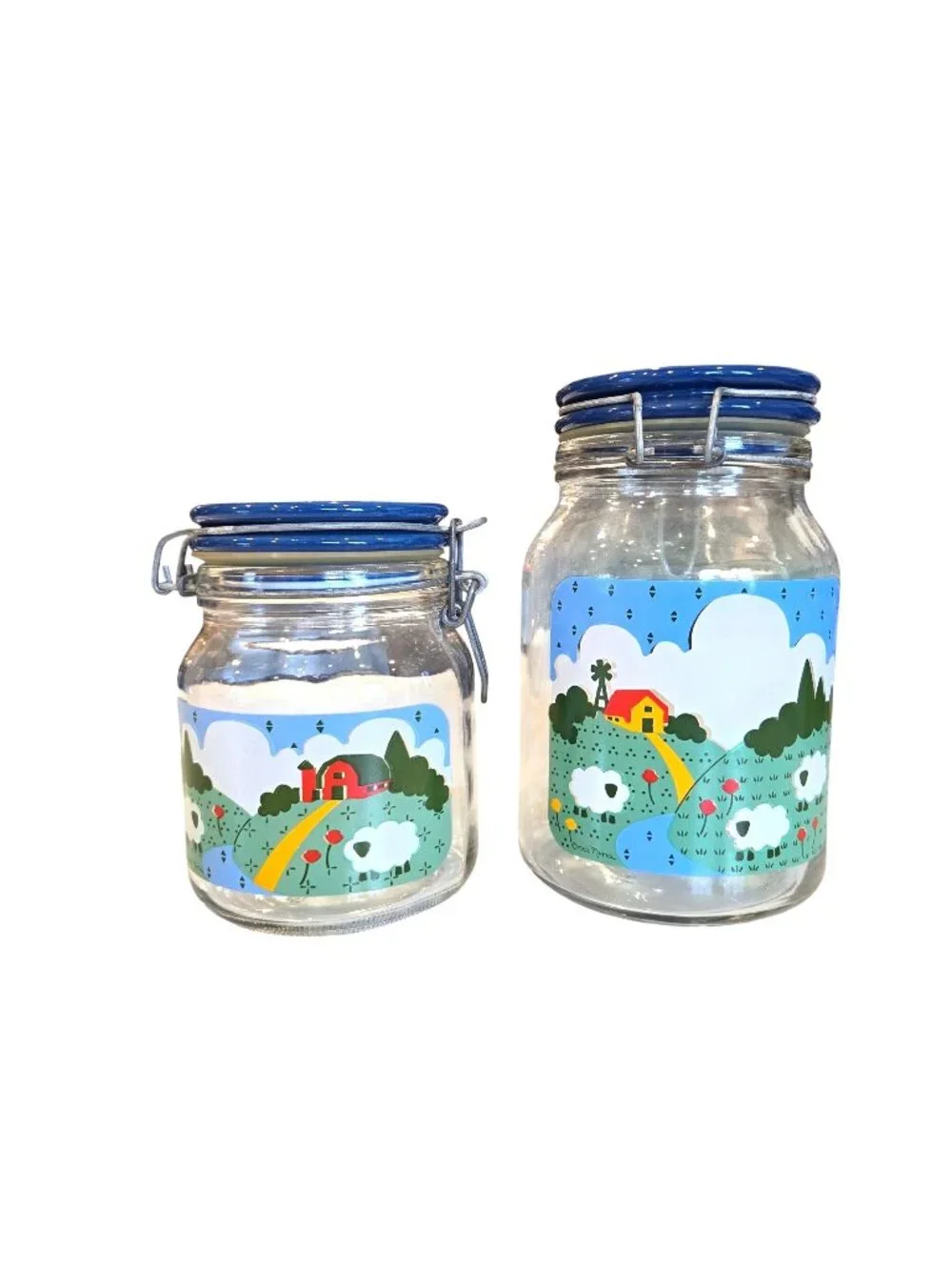 Vintage Anchor Hocking Nina Farmhouse Sheep Glass Hinged Lid Canisters